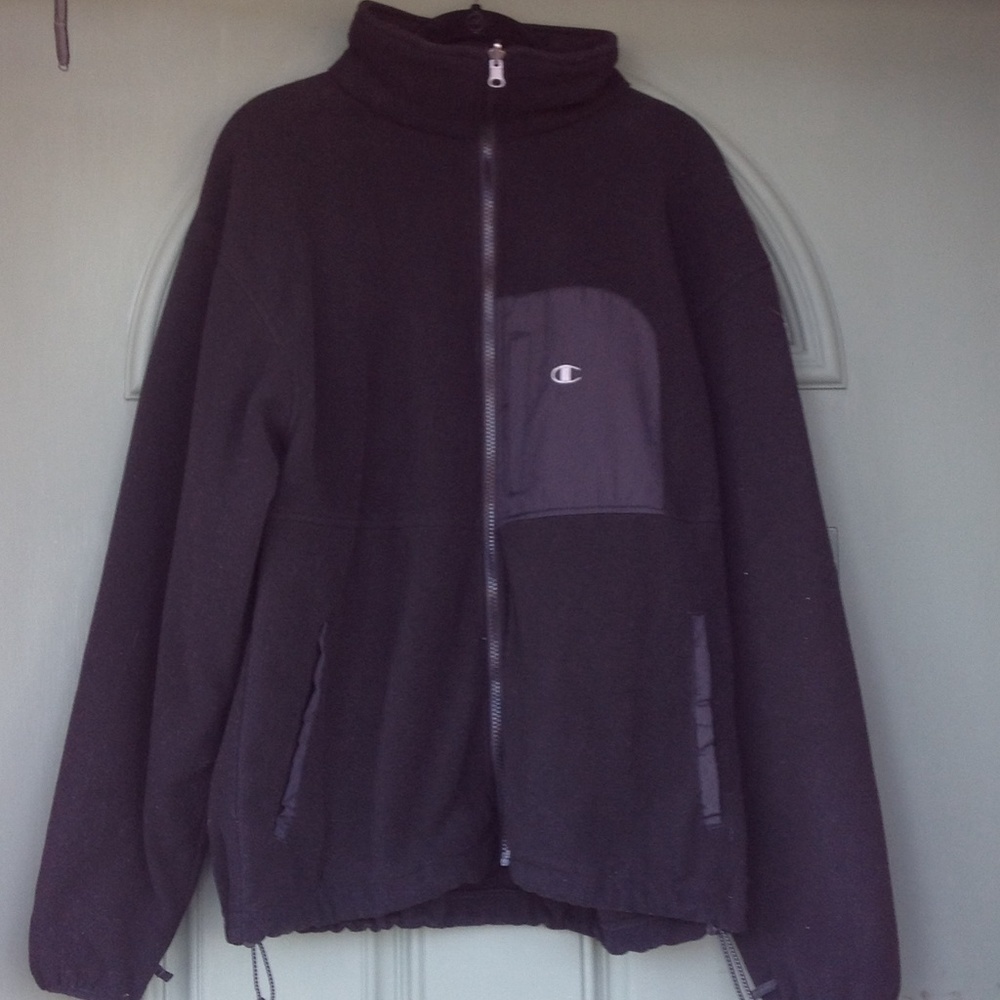 Champion logo zip up fleece black sz m men's